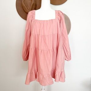Pink Square Neck Tiered Dress